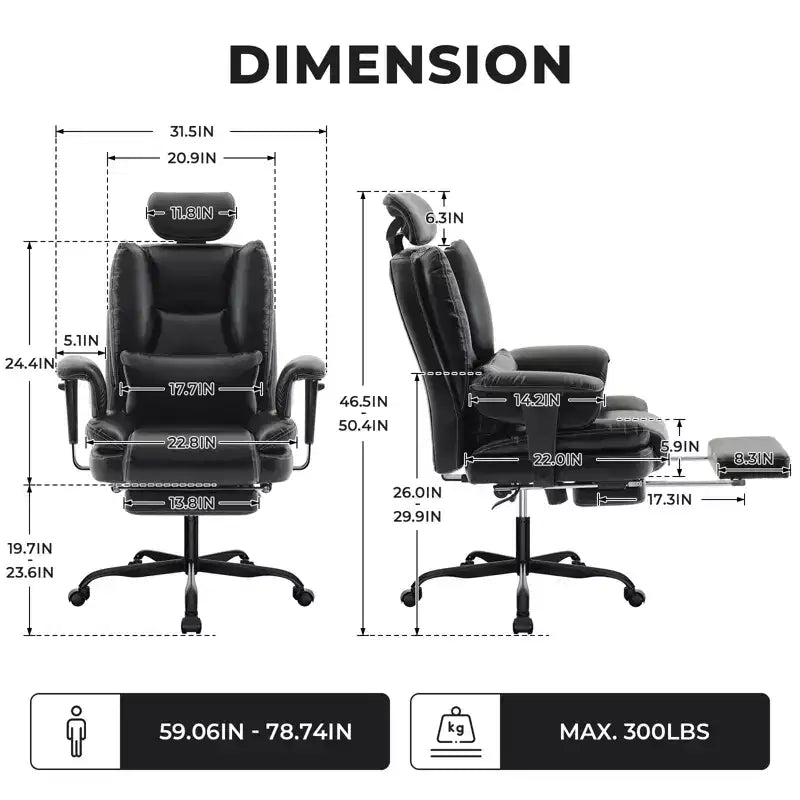 Office Chair PU Leather Computer Chair with Lumbar Support and High Backrest, Ergonomic Desk Chair with Liftable Headrest