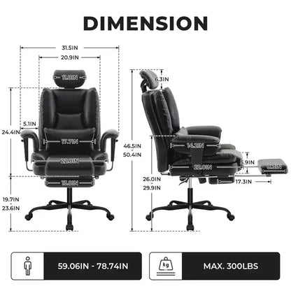 Office Chair PU Leather Computer Chair with Lumbar Support and High Backrest, Ergonomic Desk Chair with Liftable Headrest