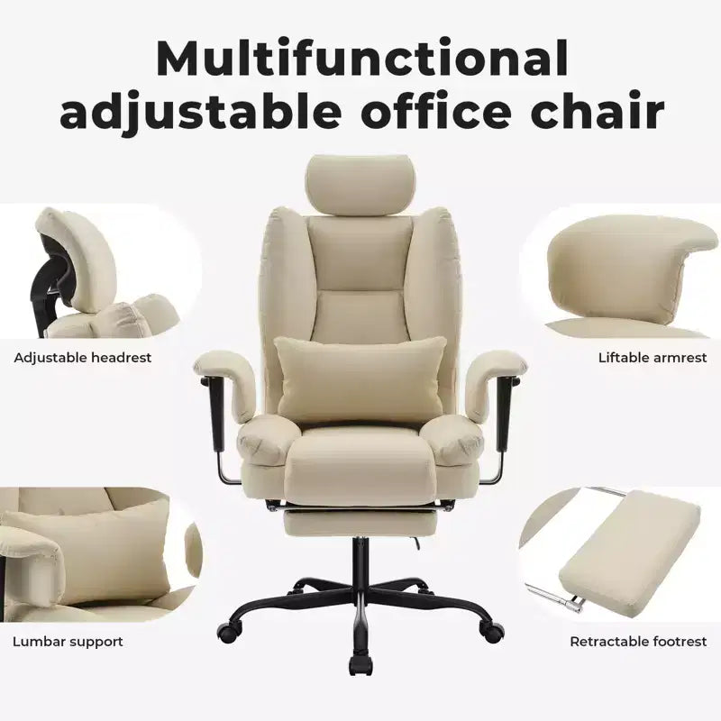 Office Chair PU Leather Computer Chair with Lumbar Support and High Backrest, Ergonomic Desk Chair with Liftable Headrest