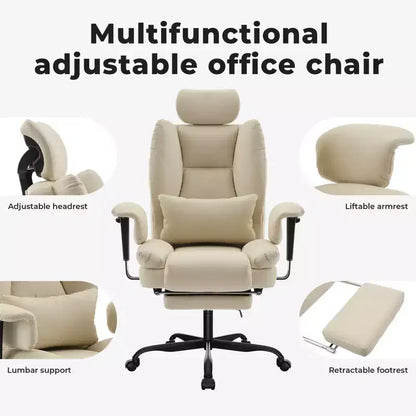 Office Chair PU Leather Computer Chair with Lumbar Support and High Backrest, Ergonomic Desk Chair with Liftable Headrest