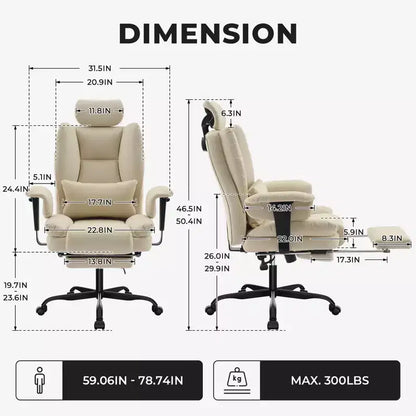 Office Chair PU Leather Computer Chair with Lumbar Support and High Backrest, Ergonomic Desk Chair with Liftable Headrest