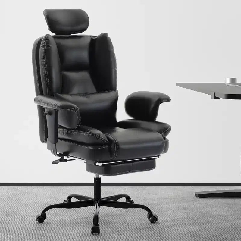 Office Chair PU Leather Computer Chair with Lumbar Support and High Backrest, Ergonomic Desk Chair with Liftable Headrest