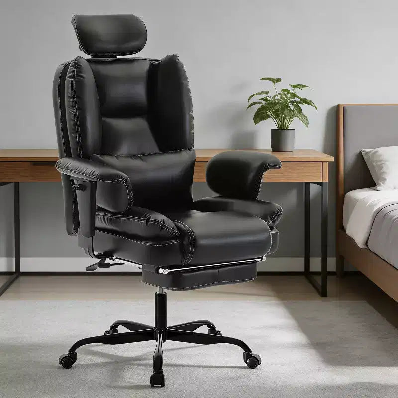 Office Chair PU Leather Computer Chair with Lumbar Support and High Backrest, Ergonomic Desk Chair with Liftable Headrest