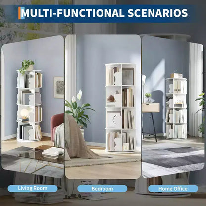 GustoWave Tour de bibliothèque rotative à 4 niveaux, étagère à livres rotative en bois empilable à 360°, présentoir de rangement, bibliothèque rotative sur pied