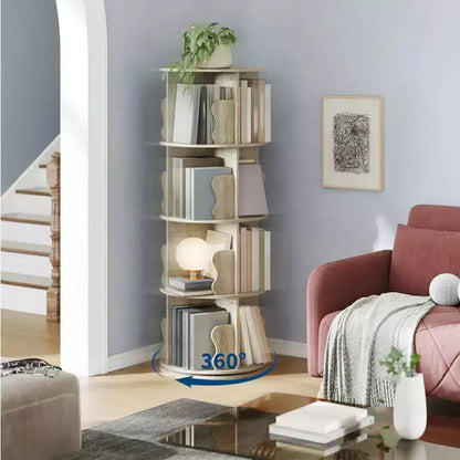 GustoWave Tour de bibliothèque rotative à 4 niveaux, étagère à livres rotative en bois empilable à 360°, présentoir de rangement, bibliothèque rotative sur pied