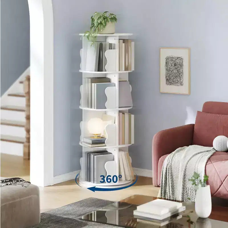 GustoWave Tour de bibliothèque rotative à 4 niveaux, étagère à livres rotative en bois empilable à 360°, présentoir de rangement, bibliothèque rotative sur pied