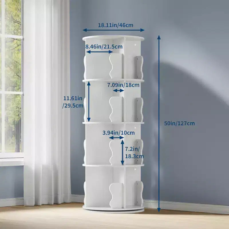 GustoWave Tour de bibliothèque rotative à 4 niveaux, étagère à livres rotative en bois empilable à 360°, présentoir de rangement, bibliothèque rotative sur pied