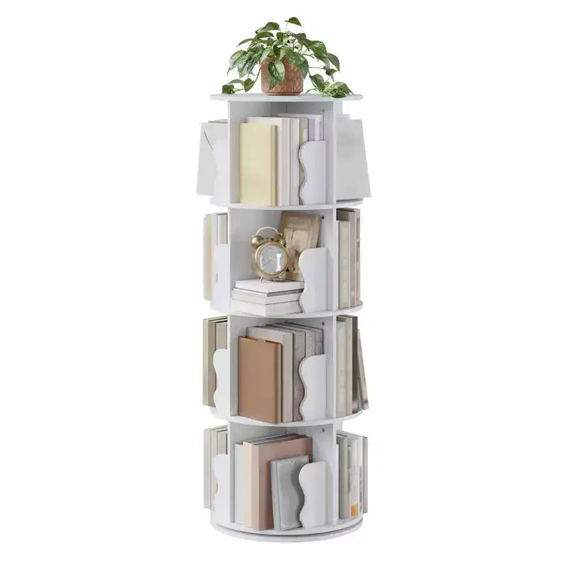 GustoWave Tour de bibliothèque rotative à 4 niveaux, étagère à livres rotative en bois empilable à 360°, présentoir de rangement, bibliothèque rotative sur pied
