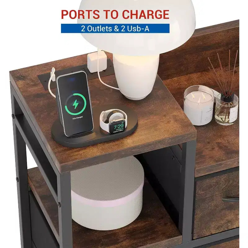 9-Drawer Storage Dresser - Steel/MDF Frame with Charging Station, 3-Size Drawers for Bedroom/Living Room