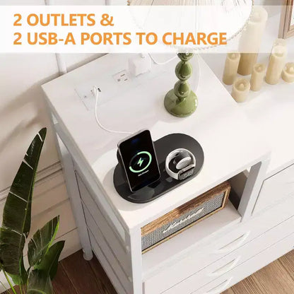9-Drawer Storage Dresser - Steel/MDF Frame with Charging Station, 3-Size Drawers for Bedroom/Living Room