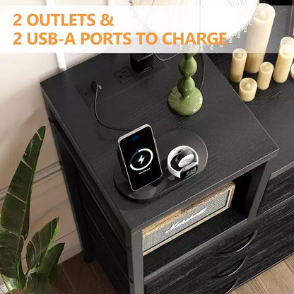 9-Drawer Storage Dresser - Steel/MDF Frame with Charging Station, 3-Size Drawers for Bedroom/Living Room