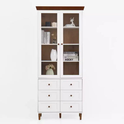 MAYEERTY Meuble de Rangement Blanc en MDF avec Portes Vitrées, Étagères Réglables, Armoire sur Pied pour Cuisine, Salon