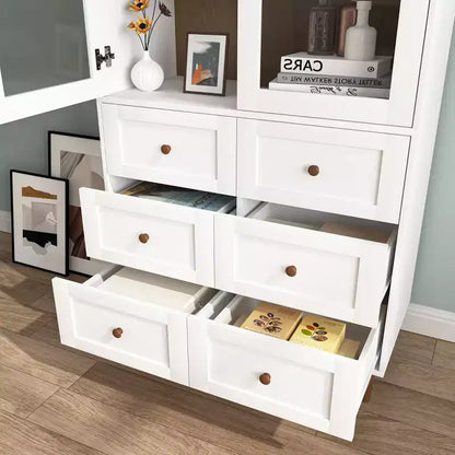MAYEERTY Meuble de Rangement Blanc en MDF avec Portes Vitrées, Étagères Réglables, Armoire sur Pied pour Cuisine, Salon