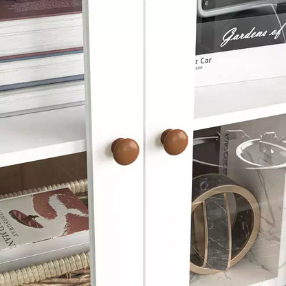 MAYEERTY Meuble de Rangement Blanc en MDF avec Portes Vitrées, Étagères Réglables, Armoire sur Pied pour Cuisine, Salon