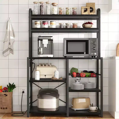 COZONY 5-Tier Bakers Rack w/ Wire Basket, Microwave Stand w/ Power Outlets & Open Kitchen Shelving