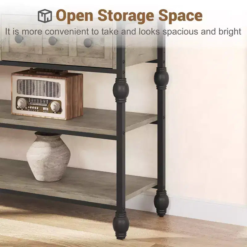 Console Sofa Table 53, Entryway Table with 3 Drawers, 3 Tier Sofa Table, Open Shelf Couch Table