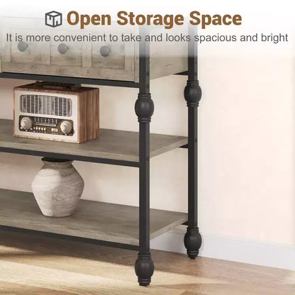 Console Sofa Table 53, Entryway Table with 3 Drawers, 3 Tier Sofa Table, Open Shelf Couch Table