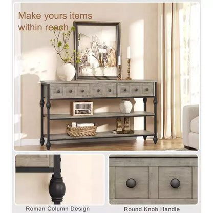Console Sofa Table 53, Entryway Table with 3 Drawers, 3 Tier Sofa Table, Open Shelf Couch Table