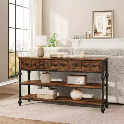 Console Sofa Table 53, Entryway Table with 3 Drawers, 3 Tier Sofa Table, Open Shelf Couch Table