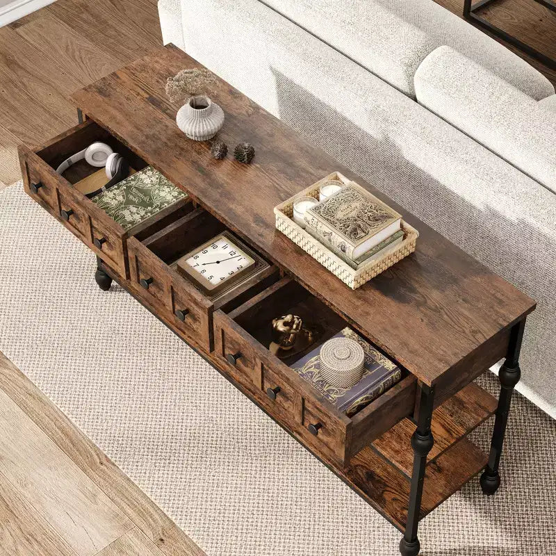 Console Sofa Table 53, Entryway Table with 3 Drawers, 3 Tier Sofa Table, Open Shelf Couch Table