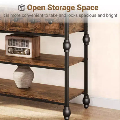 Console Sofa Table 53, Entryway Table with 3 Drawers, 3 Tier Sofa Table, Open Shelf Couch Table