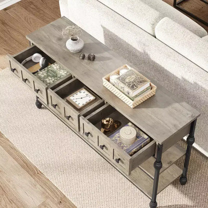 Console Sofa Table 53, Entryway Table with 3 Drawers, 3 Tier Sofa Table, Open Shelf Couch Table