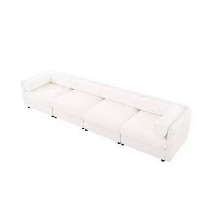 Canapé modulable avec rangement, dossier cylindrique et accoudoirs, assise profonde et confortable, durable et offrant un bon soutien pour le salon.