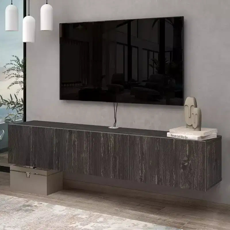 HomeStock Modern Floating TV Stand Wall Mount for Large TVs 65-80 Inch, Black