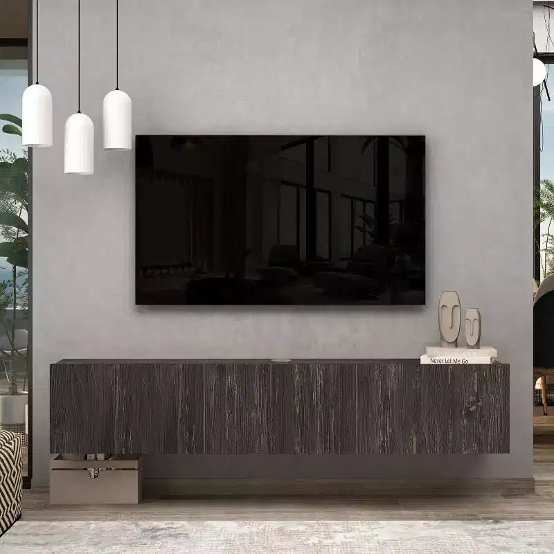 Meuble TV mural flottant moderne HomeStock pour grands téléviseurs de 65 à 80 pouces, noir