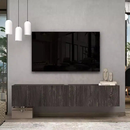 Meuble TV mural flottant moderne HomeStock pour grands téléviseurs de 65 à 80 pouces, noir