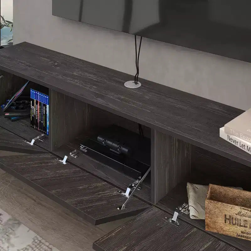 Meuble TV mural flottant moderne HomeStock pour grands téléviseurs de 65 à 80 pouces, noir