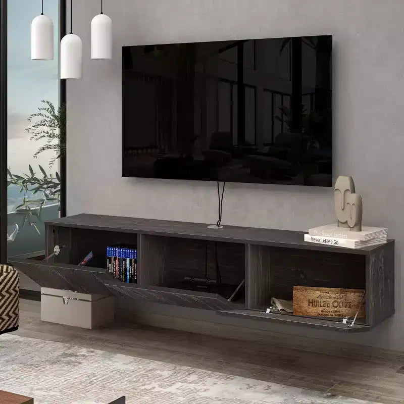 Meuble TV mural flottant moderne HomeStock pour grands téléviseurs de 65 à 80 pouces, noir