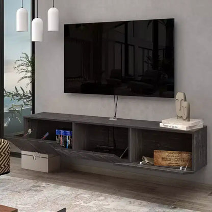 Meuble TV mural flottant moderne HomeStock pour grands téléviseurs de 65 à 80 pouces, noir