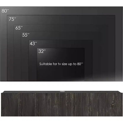 Meuble TV mural flottant moderne HomeStock pour grands téléviseurs de 65 à 80 pouces, noir