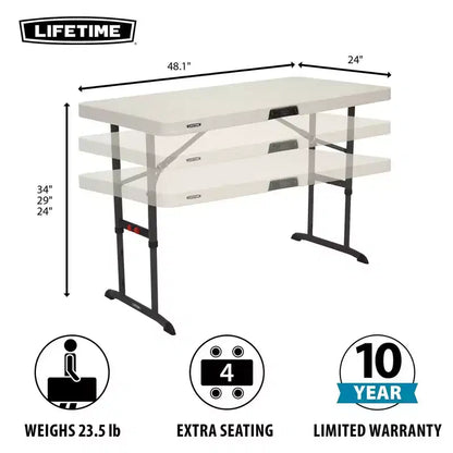 Lifetime 4' Adjustable Height Commercial Grade Table, White (80387)
