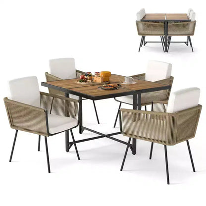 Costway Ensemble de salle à manger d'extérieur 5 pièces Table rectangulaire et chaises