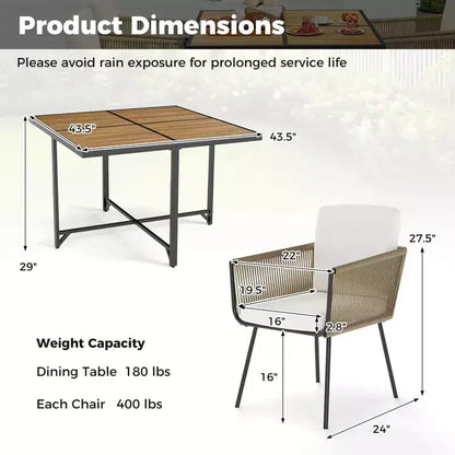 Costway Ensemble de salle à manger d'extérieur 5 pièces Table rectangulaire et chaises