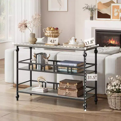43 Console, table d'entrée étroite à 3 niveaux avec étagères, tables d'appoint pour salon, couloir, chambre, rustique, marron