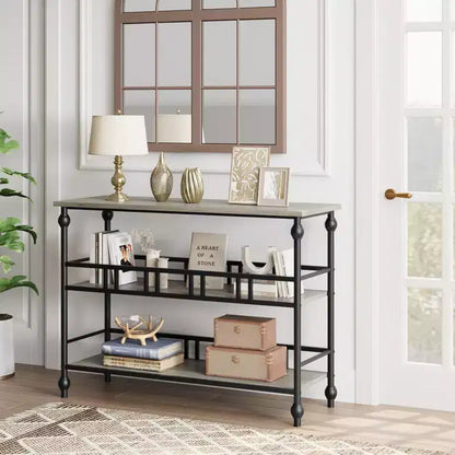 43 Console, table d'entrée étroite à 3 niveaux avec étagères, tables d'appoint pour salon, couloir, chambre, rustique, marron