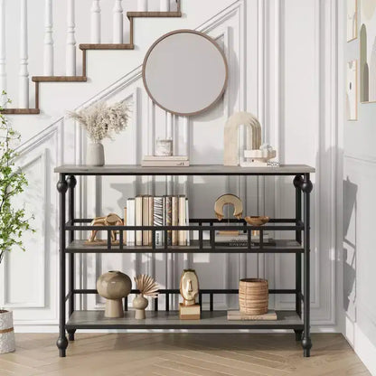 43 Console, table d'entrée étroite à 3 niveaux avec étagères, tables d'appoint pour salon, couloir, chambre, rustique, marron
