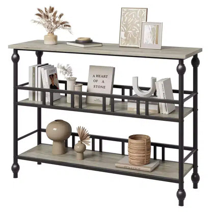 43 Console, table d'entrée étroite à 3 niveaux avec étagères, tables d'appoint pour salon, couloir, chambre, rustique, marron