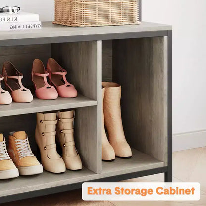 Porte-manteau industriel avec banc, rangement à chaussures et patère, meuble d'entrée pour vestiaire avec crochets et étagères pour petits espaces