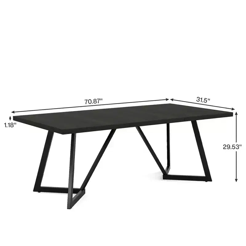 MAYEERTY 70.96 Inch Modern Dining Table Black Brown Wood Grain MDF Top Metal Iron Legs