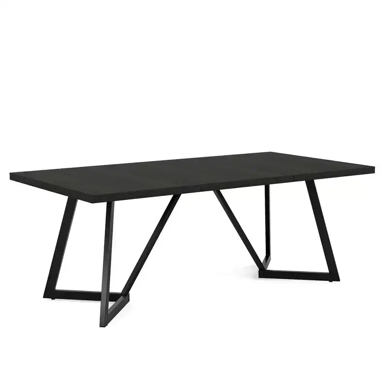 MAYEERTY 70.96 Inch Modern Dining Table Black Brown Wood Grain MDF Top Metal Iron Legs