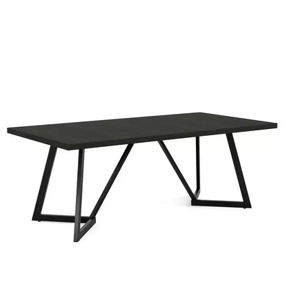 MAYEERTY 70.96 Inch Modern Dining Table Black Brown Wood Grain MDF Top Metal Iron Legs