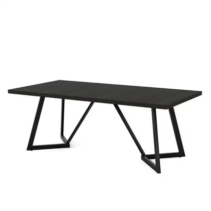MAYEERTY 70.96 Inch Modern Dining Table Black Brown Wood Grain MDF Top Metal Iron Legs