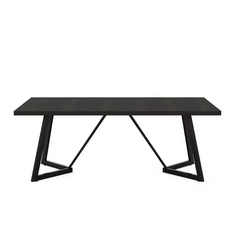 MAYEERTY 70.96 Inch Modern Dining Table Black Brown Wood Grain MDF Top Metal Iron Legs