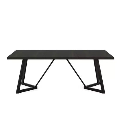MAYEERTY 70.96 Inch Modern Dining Table Black Brown Wood Grain MDF Top Metal Iron Legs