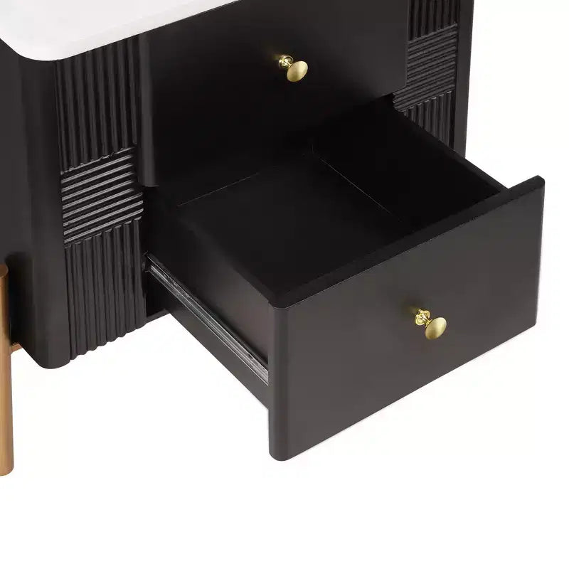 Whisen Modern Minimalist Nightstand with 2 Storage Drawer, Golden Metal Handles and Legs, Unique Textured Design