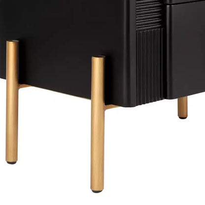 Whisen Modern Minimalist Nightstand with 2 Storage Drawer, Golden Metal Handles and Legs, Unique Textured Design